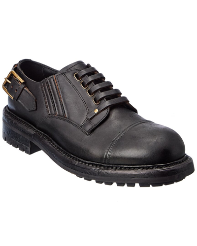Dolce & Gabbana Brown Leather Lace Up Derby Dress Shoes In Black