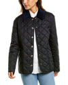 Burberry Black Quilted Jacket With Belt Women In Blue