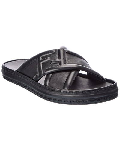 Fendi Ff Nappa Leather Sandals In Black