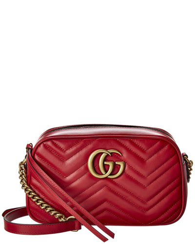Gucci Gg Marmont Small Matelasse Leather Shoulder Bag In Red