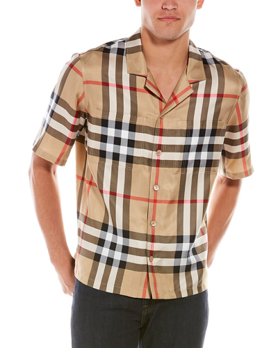 Burberry Silk Twill Bowling Shirt In Brown