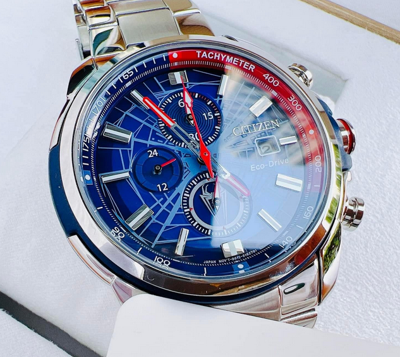 Pre-owned Citizen Marvel Spider-man Ca0429-53w Chronograph Blue Dial Eco-drive Watch