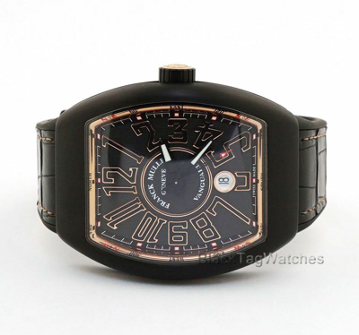 Pre-owned Franck Muller Vanguard Black Titanium Rose Gold V45 Sc Dt Tt Br 5n Wristwatch