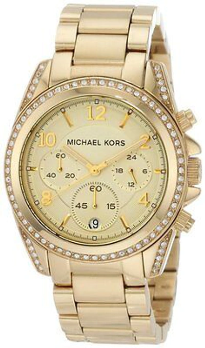 Pre-owned Michael Kors Blair Gold Tone S/steel Chronograph+crystal,date Watch Mk5166