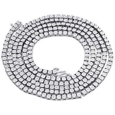 Pre-owned Jfl Diamonds & Timepieces Mens 1 Row Necklace Genuine Diamond Link Choker Chain 18" To 30" Sterling Silver In White
