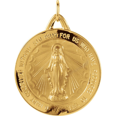 Pre-owned St Miraculous Medal In 18k Yellow Gold 22mm Round Solid Medal Virgin Mary