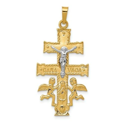 Pre-owned Goldia 14k Yellow & White Gold Polished Cara Vaca Crucifix Cross Religious Pendant