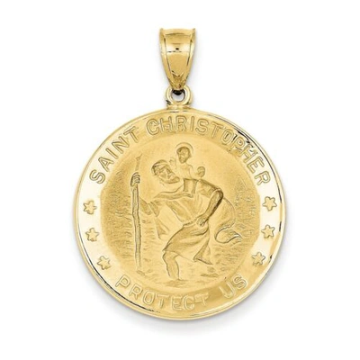 Pre-owned Goldia 14k Yellow Gold Polished & Engraveable St. Christopher Protect Us Medal Pendant