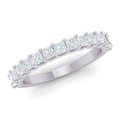 Pre-owned Jewelwesell Natural 0.80ct Princess Cut Diamond U-prong Half Eternity Band Anniversary Ring