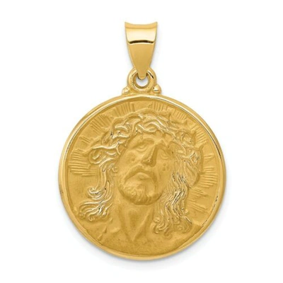 Pre-owned Goldia 14k Yellow Gold Polished Hollow Face Of Christ Jesus Religious Medal Pendant