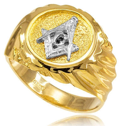 Pre-owned Claddagh Gold 10k Solid Yellow Gold Masonic Men's Ring
