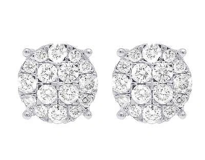 Pre-owned Jewelry Unlimited 10k White Gold Genuine Diamond Ladies Round Cluster Studs Earrings 1ct 10mm