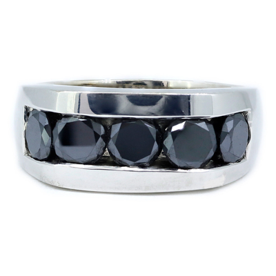 Pre-owned Navid Jewelry 5.00 Carat Black Diamond Men's Ring 925 Sterling Silver
