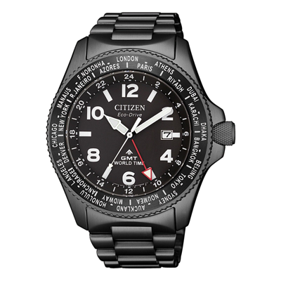 Pre-owned Citizen Promaster Land Bj7107-83e Eco-drive Gmt Black Dial World Time Men Watch In Dark Slate Gray