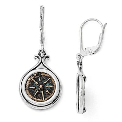 Pre-owned Accessories & Jewelry Coin Earrings .925 Sterling Silver & Bronze Leverback Ancient Coins Widows Mite