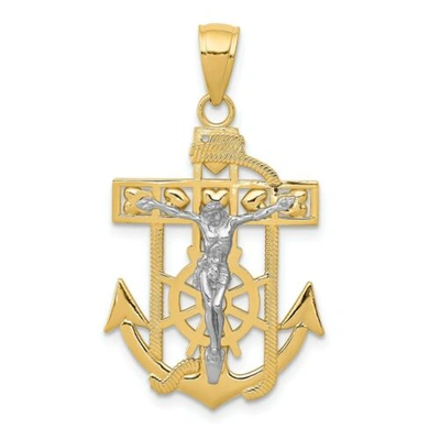 Pre-owned Goldia 14k Two Tone Gold Solid Mariner's Crucifix Cross Christianity Religious Pendant