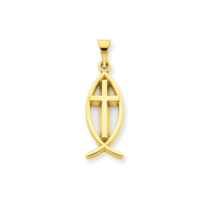 Pre-owned Goldia 14k Yellow Gold Polished Solid Ichthus Fish Cross Christianity Religious Pendant