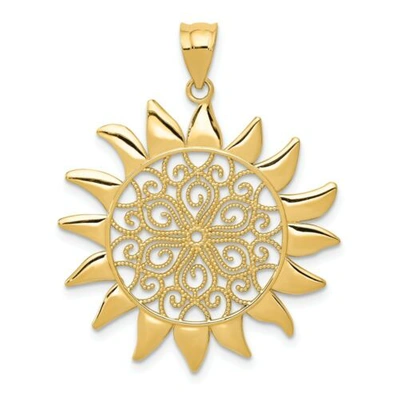 Pre-owned Accessories & Jewelry 14k Yellow Gold Polished Filigree Design Celestial Sun Nature Theme Pendant