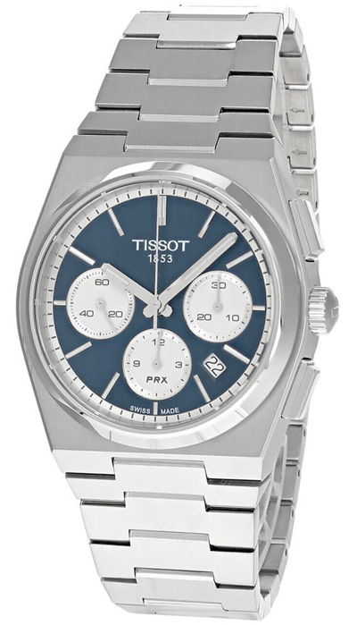 Pre-owned Tissot Prx Auto 42mm Chrono S-steel Blue Dial Men's Watch T137.427.11.041.00