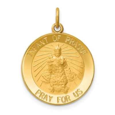 Pre-owned Pricerock 14k Yellow Gold Engraveable Infant Of Prague "pray For Us" Medal Charm
