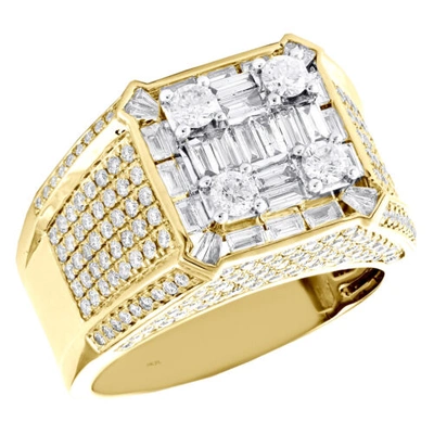 Pre-owned Jfl Diamonds & Timepieces 14k Yellow Gold Baguette Diamond Square Statement Band 14mm Pinky Ring 2.87 Ct. In White