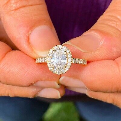 Pre-owned Knr Gia Certified 14k Solid Yellow Gold Oval Cut Diamond Engagement Rings 1.50ctw In White