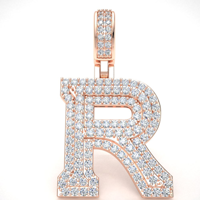 Pre-owned Jewelwesell 1.60ct Round Diamond 1" 3d Varsity Initial Letter 'r' Pendant Charm 10k Gold