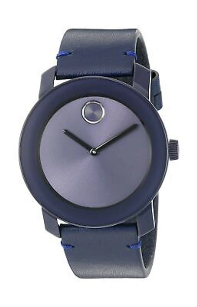 Pre-owned Movado Men's Swiss Quartz Stainless Steel And Leather Watch, Color: Blue (mod...