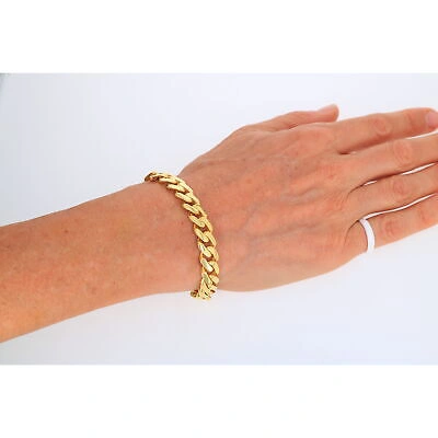 Pre-owned Nuragold 14k Yellow Gold Miami Cuban 11mm Royal Monaco Link Chain Bracelet 8" 8.5" 9"