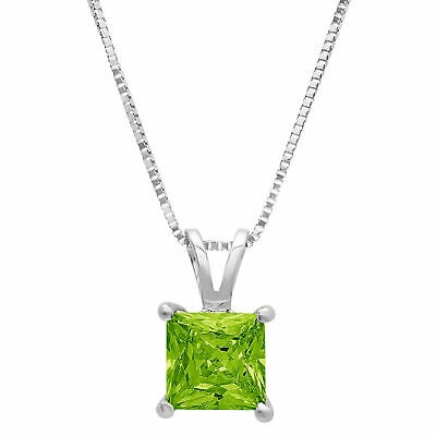 Pre-owned Pucci 2.0 Princess Cut Natural Peridot Pendant Necklace 18" Chain Solid 14k White Gold In Green