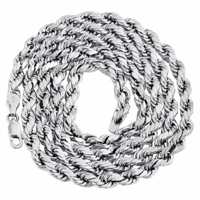 Pre-owned Jfl Diamonds & Timepieces 10k White Gold Diamond Cut Hollow Rope Chain 5mm Wide Necklace 18 - 28 Inch