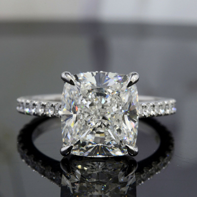 Pre-owned Diamond Mansion 1.60 Carat Cushion Cut Hidden Halo Pave Diamond Engagement Ring D-e / Vs Gia