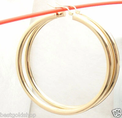Pre-owned Bestgoldshop 2 1/4" 4mm X 55mm Large Shiny Plain Hoop Earrings Real 10k Yellow Gold
