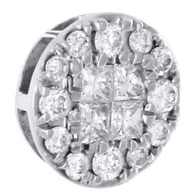 Pre-owned Jfl Diamonds & Timepieces 14k White Gold Princess & Round Diamond Circle Slide Pendant Mini Charm 1/4 Ct.