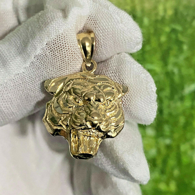 Pre-owned Tgdj 14k Solid Yellow Gold Tiger Head Pendant - Face Dia Cut Necklace Charm Men Women