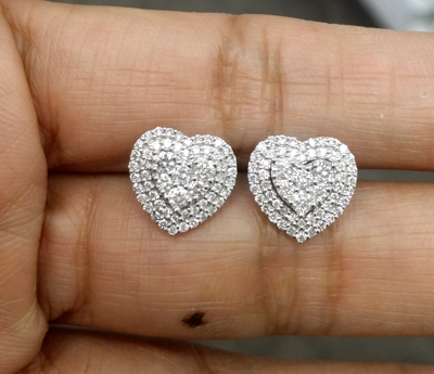 Pre-owned Handmade Deal1.00 Ct Genuine Diamond Cluster Heart Halo Stud Earrings 14k White 10 Mm