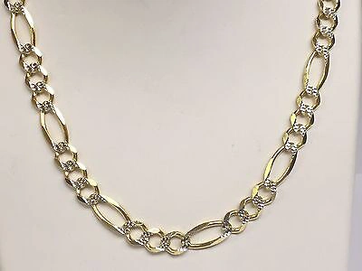 Pre-owned R C I 14k Solid Gold Pave Figaro Link Men's Chain/necklace 24" 7.5 Mm 43 Grams In No Stone