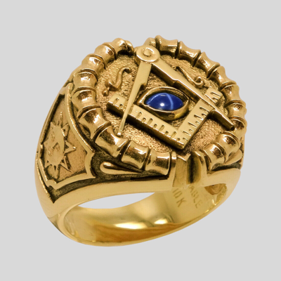 Pre-owned Handmade Masonic All Seeing Eye Ring 10k Gold Sapphire  Freemason Size 11