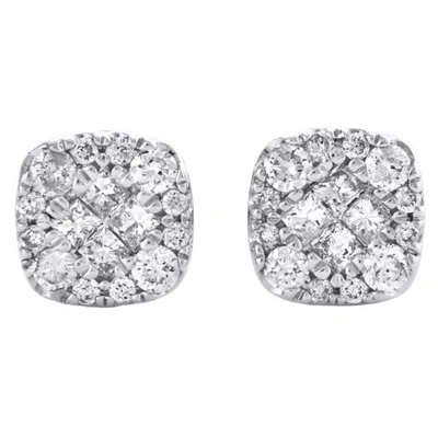 Pre-owned Jfl Diamonds & Timepieces 14k White Gold Princess Round Diamond Soliel Cluster Stud 5.75mm Earrings 1/4 Ct