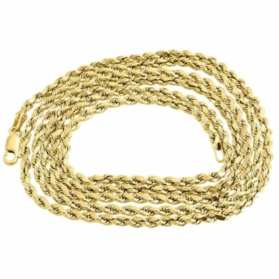 Pre-owned Jfl Diamonds & Timepieces Mens Or Ladies 10k Yellow Gold 2.5 Mm D/c Hollow Rope Chain Necklace 16-30 Inch