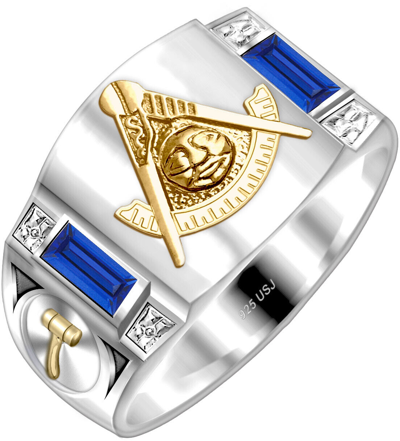 Pre-owned Us Jewels And Gems Customizable 0.925 Sterling Silver & 14k Gold Masonic Freemason Past Master Ring