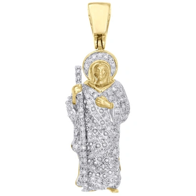 Pre-owned Jfl Diamonds & Timepieces 14k Yellow Gold Diamond Jesus Walking Shepherds Staff Pendant 1.35" Charm 1/3 Ct In White