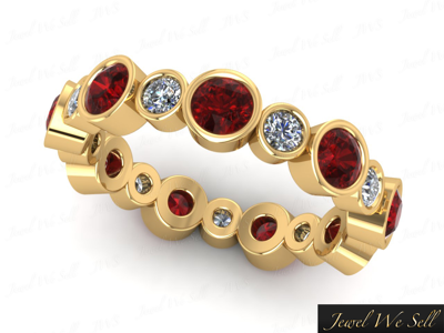 Pre-owned Jewelwesell 2.00ct Ruby Diamond Alternating Eternity Band Ring 10k Yellow Gold Gh I1 Bezel