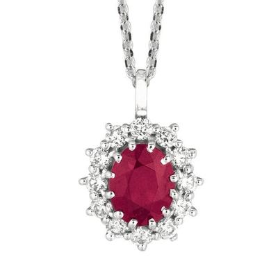 Pre-owned Morris 3.50 Carat Natural Ruby And Diamond Necklace Pendant Si 14k White Gold 18'' In Red