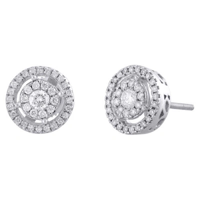 Pre-owned Jfl Diamonds & Timepieces 14k White Gold Round Solitaire Diamond Flower Studs Open Halo Earrings 0.50 Ct.