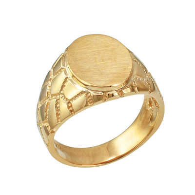 Pre-owned La Blingz 10k Yellow Gold Oval Signet Mens Nugget Band Ring