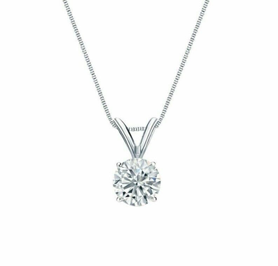 Pre-owned Limor 4 Ct Round Brilliant Cut Solid 14k White Gold Solitaire Pendant 18" Necklace In D