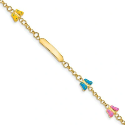 Pre-owned Goldia 14k Yellow Gold Engraveable 4mm Enamel Butterfly Baby Id Children's Bracelet 6"