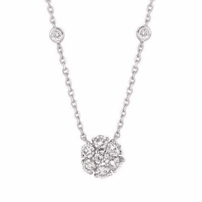 Pre-owned Morris 1.00 Carat Natural Diamond Flower & Bezel Pendant 14k White Gold Si 18'' Chain