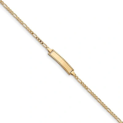 Pre-owned Accessories & Jewelry 14k Yellow Gold 5mm Engraveable Plate Polished Figaro Link Baby Id Bracelet 6"